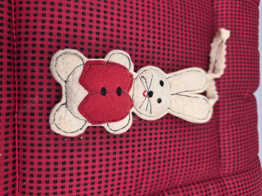 Vintage Handmade Felt Rabbit Christmas Ornament Bunny Apple Country Folk Art